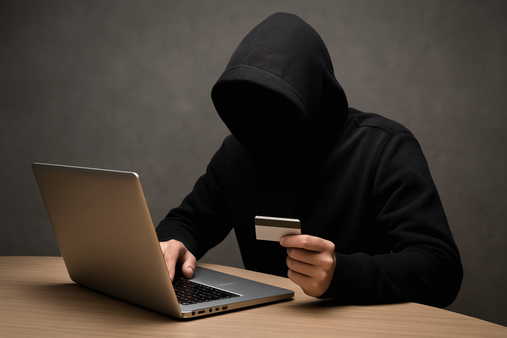 Person with a hidden face demonstrating fraudulent behavior